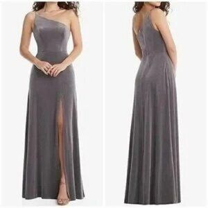 After Six Womens One Shoulder Velvet Maxi Dress Gown Caviar Gray Size 4R NWT
